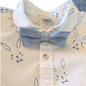 Old Navy Boys 5T White Easter Bunny Short Sleeve Button Down Shirt with Bow Tie